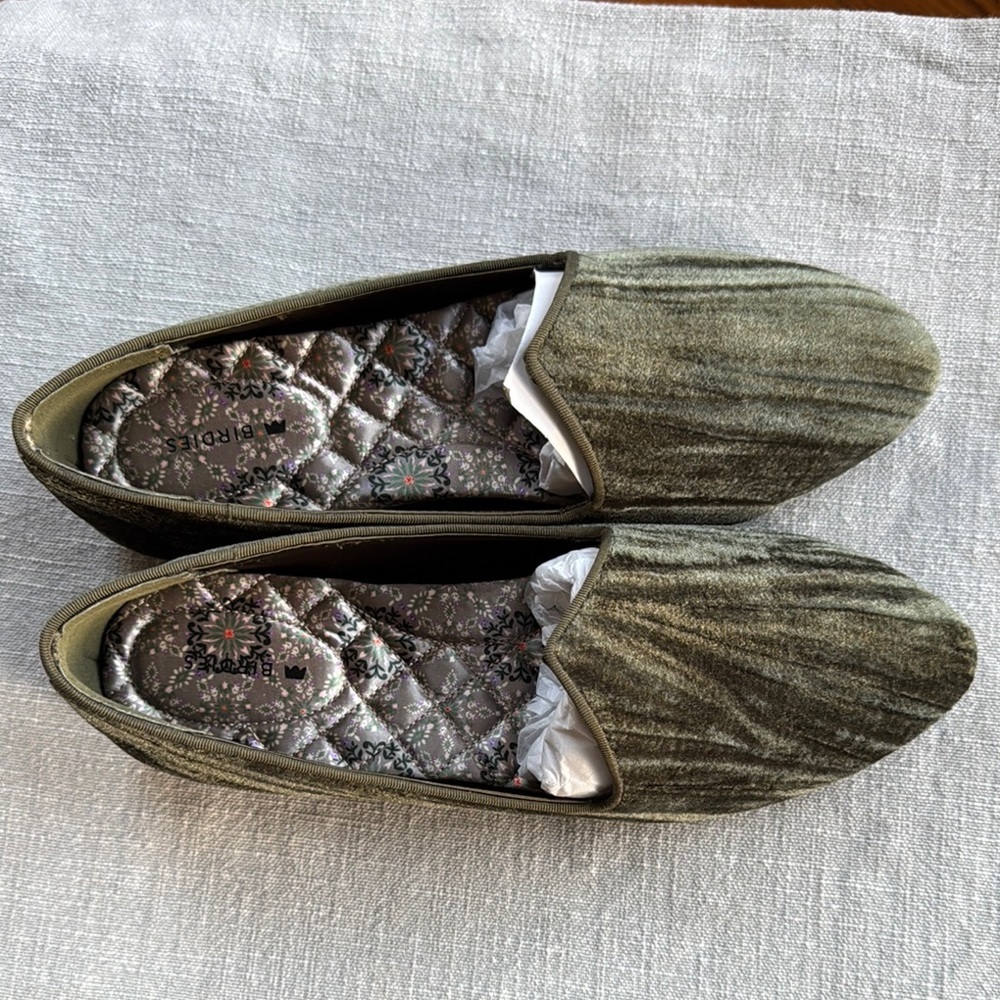 Birdies The Heron Loafers Green Crushed Velvet Flats Sz 7 - Picture 7 of 11